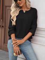 Striped Notched Long Sleeve T-Shirt