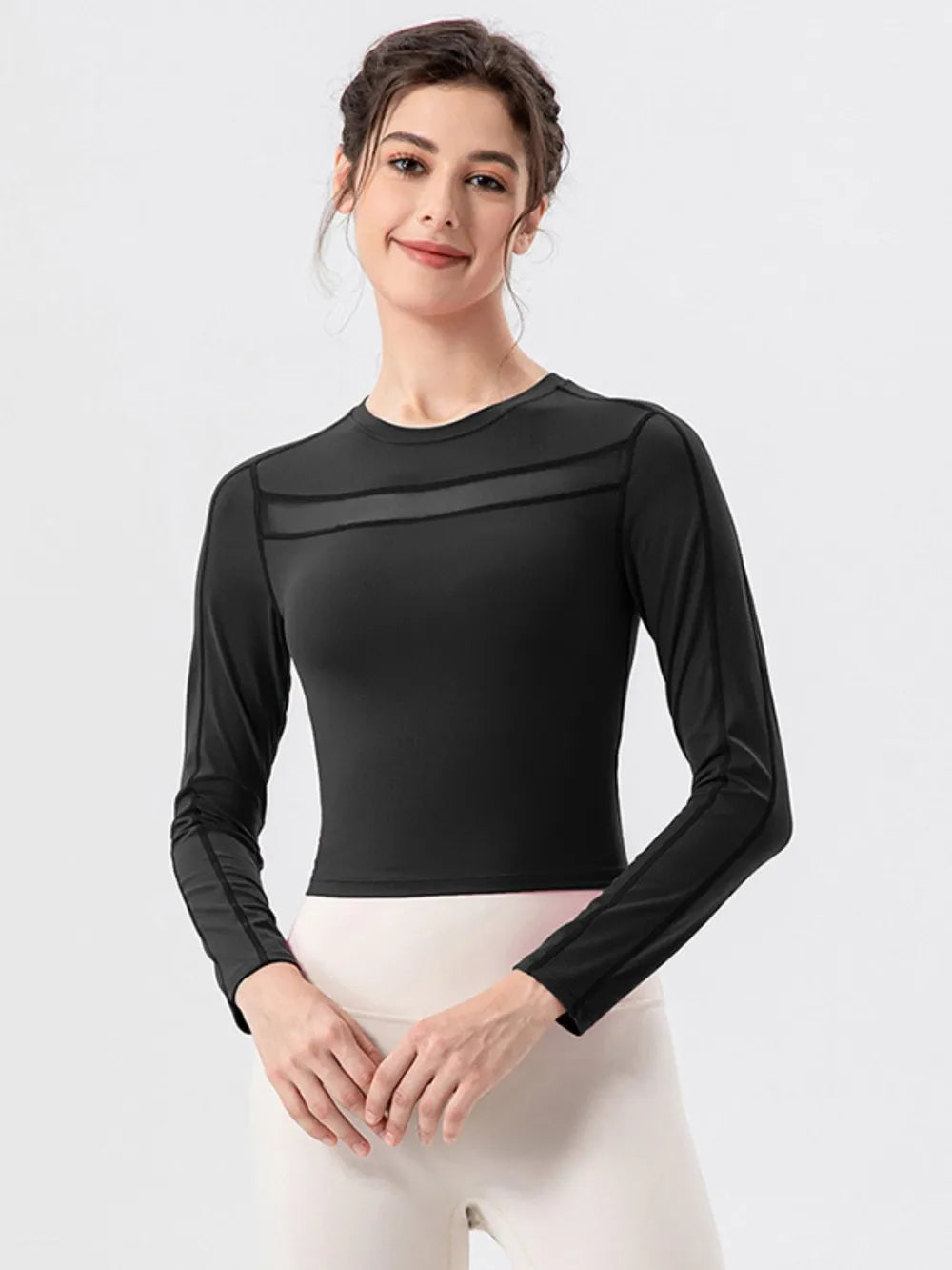 Round Neck Long Sleeve Active T-Shirt - Ladyez