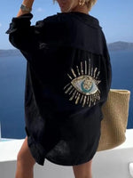 Evil Eye Embroidered Oversized Shirt - Ladyez