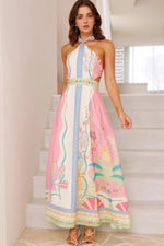 Printed Halter Neck Maxi Dress - Ladyez