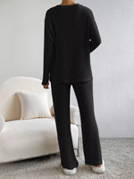 Ribbed Knit V-Neck Top and Pants Set