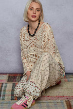 POL Round Neck Weave Knit Pattern Cropped Cover Up