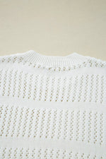 3/4 Sleeve Open Knit Mesh Detail Pullover Sweater