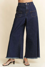 Davi & Dani Patch Pocket Wide Leg Culotte Jeans - Ladyez