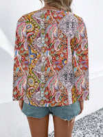 Printed V-Neck Long Sleeve Blouse