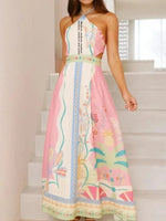 Halter Neck Printed Maxi Dress - Ladyez