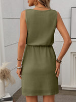 Waffle-Knit Drawstring Mini Tank Dress - Ladyez