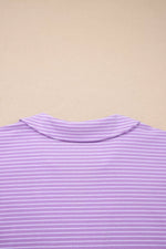Stripe Dolman Sleeve Polo Shirt and Drawstring Shorts Set