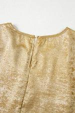 Metallic Gold Short Sleeve Casual Blouse - Ladyez