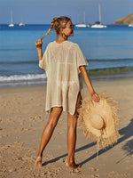 Angel Wings Openwork Flower V-Neck Short Sleeve Cover Up - Ladyez