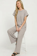 Zenana Washed Slub Short Sleeve Tee & Long Pants Set