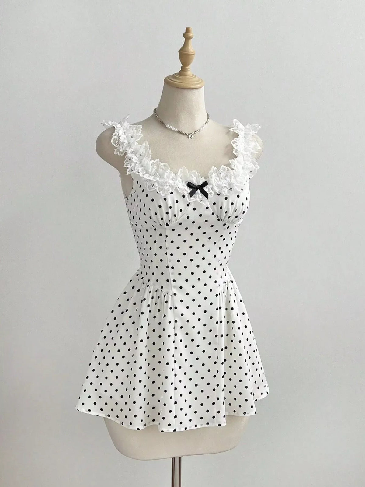 Polka Dot Lace Trim Mini Dress