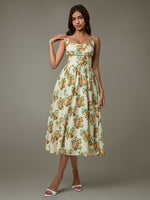Lace Trim Floral Sleeveless Midi Dress - Ladyez