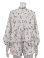 Floral Print Balloon Sleeve Top and Shorts Set