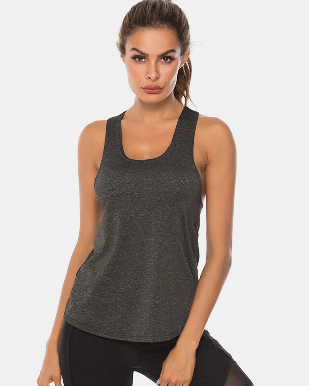 Full Size Scoop Neck Wide Strap Active Tank - Ladyez