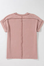 Casual Ribbed Short Sleeve Round Neck T-Shirt