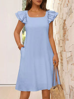 Ruffled Sleeve Square Neck Casual Dress