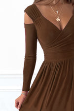 Slit Surplice Long Sleeve Maxi Dress - Ladyez