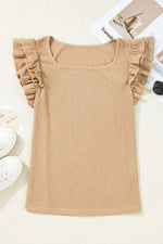 Ruffled Square Neck Textured Cap Sleeve Top