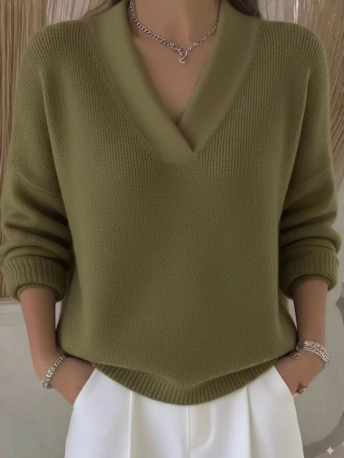 Full Size V-Neck Dropped Shoulder Sweater Plus Size