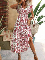Floral Print Ruffle Sleeve Midi Dress