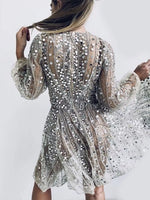 Sequin Deep V-Neck Mini Dress
