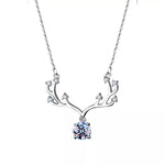 1 Carat Moissanite 925 Sterling Silver Deer Antler Pendant Necklace