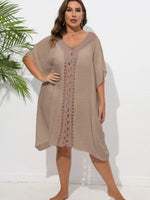 Crochet Trim V-Neck Beach Cover Up Dress - Ladyez