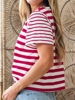 Stripe Patchwork Round Neck T Shirt