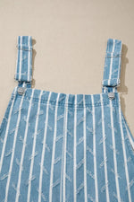 Striped Distressed Ruffled Wide Leg Denim Overalls