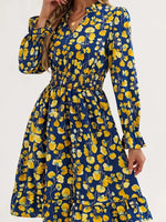 Floral Notched Flounce Sleeve Dress