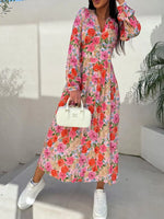Floral Print Long Sleeve V-Neck Dress