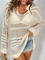 Cutout Notched Long Sleeve Cover-Up - Ladyez