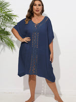 Crochet Trim V-Neck Beach Cover Up Dress - Ladyez