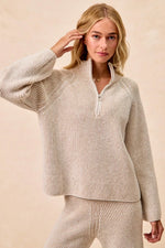 BiBi Two Tone Rib Texured Knit Collared Top with Zip Up
