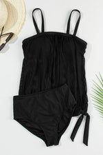 Square Neck Spaghetti Strap Tankini Set - Ladyez