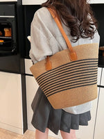 Striped Woven Straw Shoulder Bag