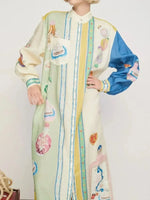 Printed Button Up Maxi Shirt Dress - Ladyez