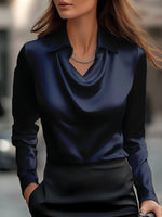 Full Size Long Sleeve Blouse with Collar Plus Size - Ladyez