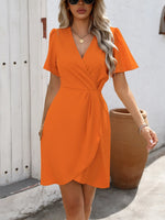 Surplice Short Sleeve Mini Dress - Ladyez