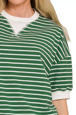 Zenana Striped Rib Banded Sweatshirt