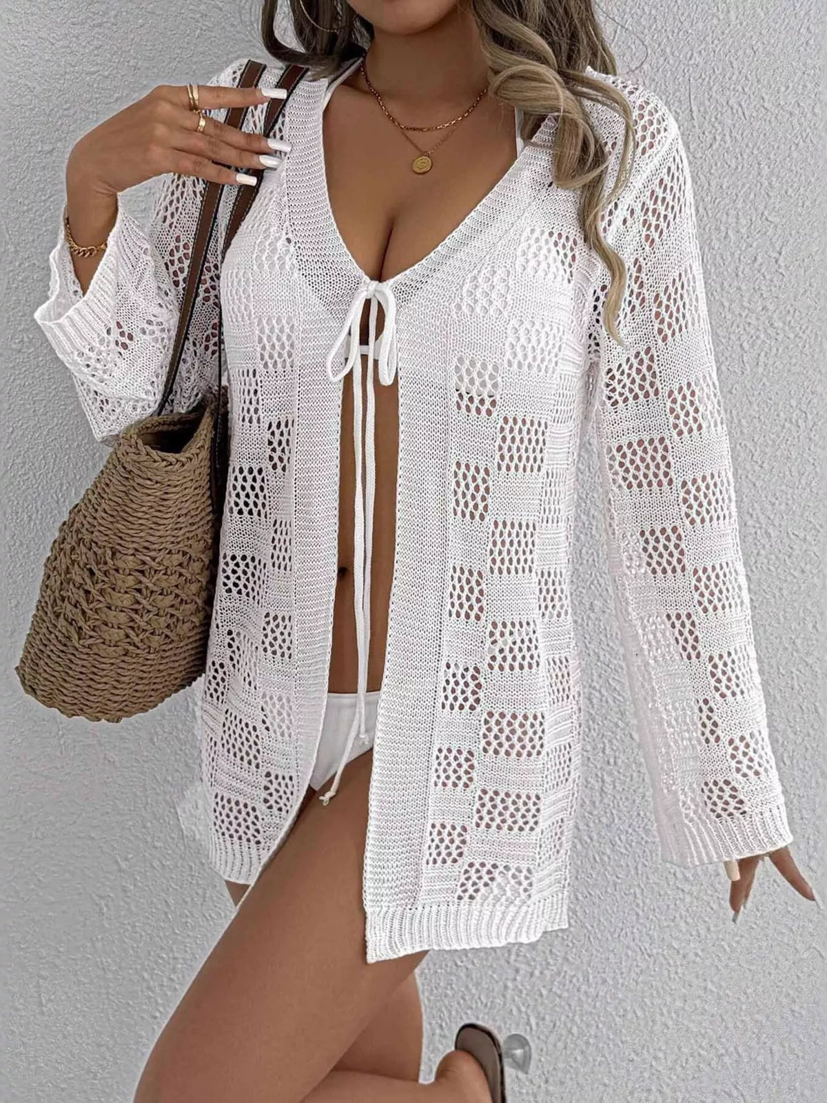 Crochet Knit Tie Front Cover-Up