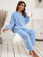 Ivy Lane Teddy Long Sleeve Top and Pants Lounge Set - Ladyez