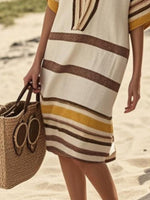 Full Size Striped Half Sleeve Midi Dress Plus Size