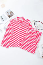Checkered Button Up Top and Pants Lounge Set - Ladyez