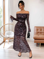 Off-Shoulder Long Sleeve Maxi Dress - Ladyez