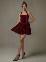 Velvet Halter Skater Dress - Ladyez