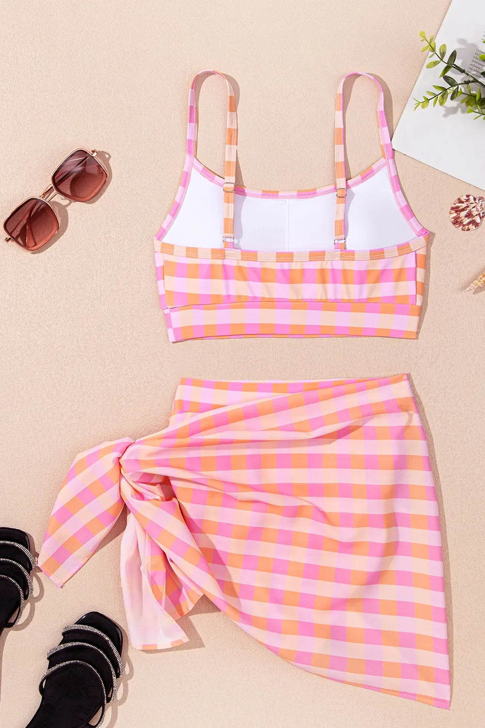 Plaid Print High Waist Bikini Set - Ladyez