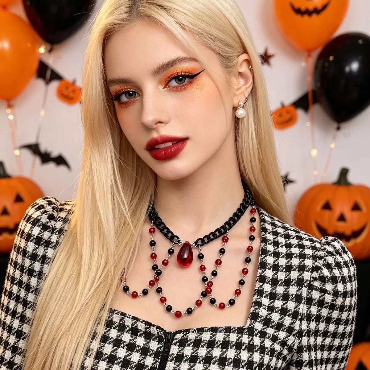 Gothic Vampire Beaded Teardrop Necklace
