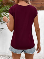 Ivy Lane Spliced Lace V-Neck Twisted Hem Tee